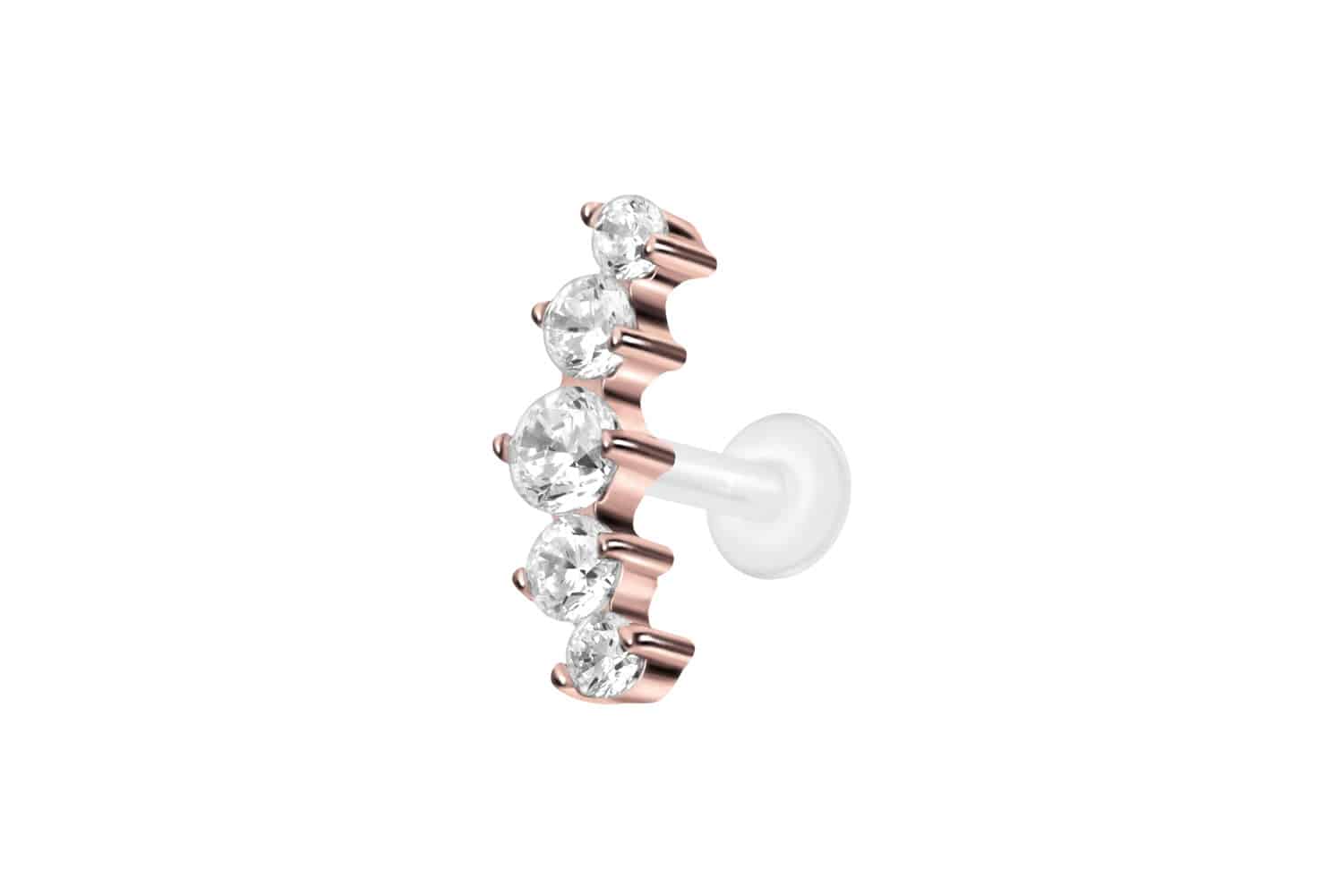 PTFE Labret Piercing mit Innengewinde + Titan-Aufsatz 5 EINGEFASSTE KRISTALLE